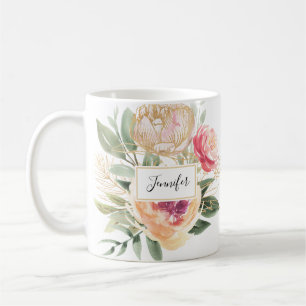 Peony and Gold Foil Blooms Mug