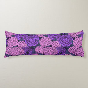 Peony and hydrangea in pink and violet body pillow
