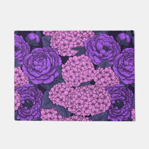 Peony and hydrangea in pink and violet doormat