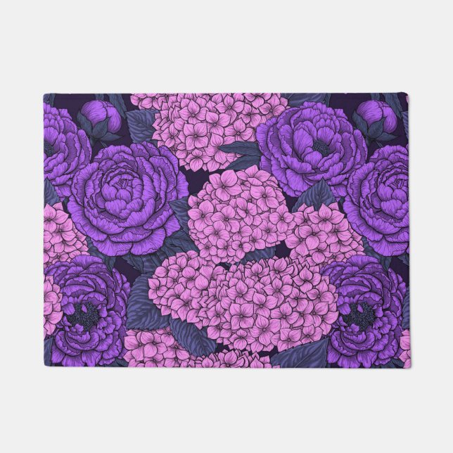 Peony and hydrangea in pink and violet doormat (Front)