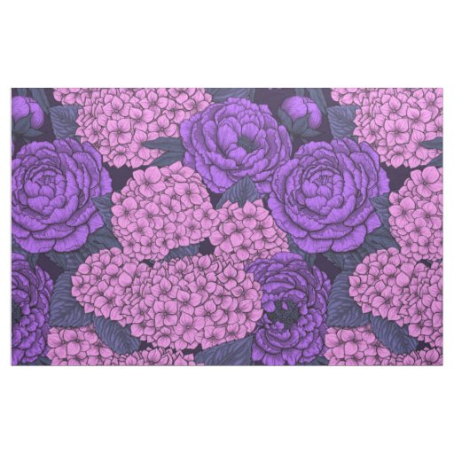 Peony and hydrangea in pink and violet fabric