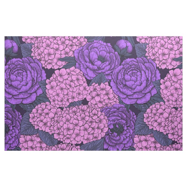 Peony and hydrangea in pink and violet fabric (Fat Quarter)