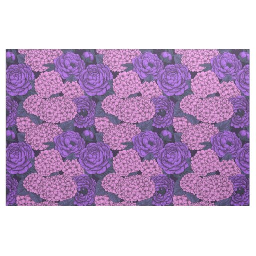 Peony and hydrangea in pink and violet fabric