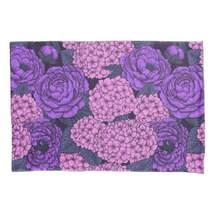 Peony and hydrangea in pink and violet pillow case