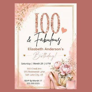 Peony and Perfume Fabulous 100th Birthday Invitation