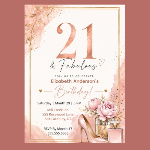 Peony and Perfume Fabulous 21st Birthday Invitation
