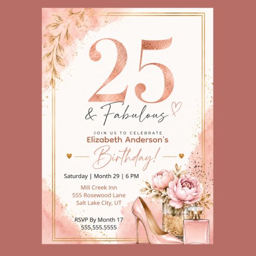 Peony and Perfume Fabulous 25th Birthday Invitation