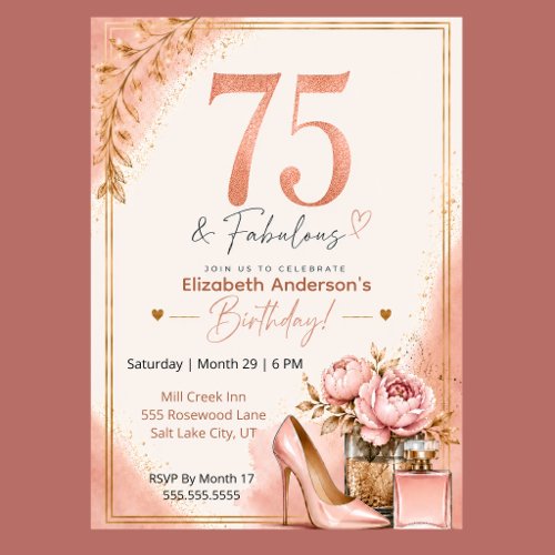 Peony and Perfume Fabulous 75th Birthday Invitation
