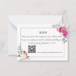 Peony and Rose Greenery  QR Code RSV Note Card