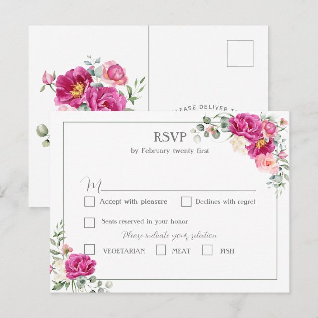Peony and Rose Greenery RSVP Postcard (Front/Back)
