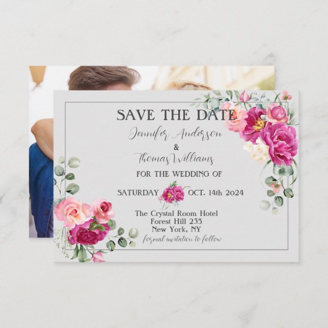 Peony and Rose Greenery   Save The Date (Front/Back)