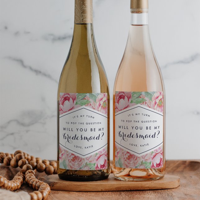 Peony Be My Bridesmaid Wine or Sparkling Wine Labe Wine Label (Creator Uploaded)