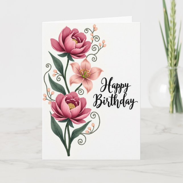 Peony Bloom Birthday Card (Front)