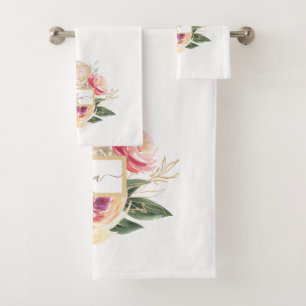 Peony Bloom monogram name Bath Towel Set