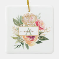 Peony Bloom monogram name Ceramic Decoration
