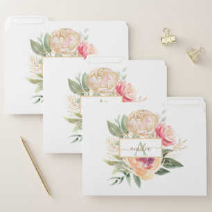 Peony Bloom monogram name File Folder