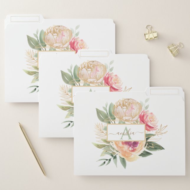 Peony Bloom monogram name File Folder (Set)