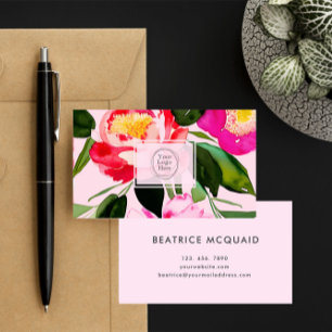 Peony Bloom Watercolor Floral Custom Logo Business Card