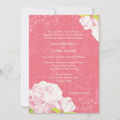 Coral Pink Peony Spring Floral Wedding Invitations
