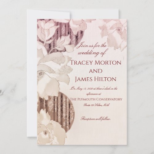 Peony Blossom Floral Asian Style Rosewood Wedding Invitation