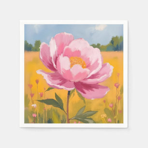 Peony Blossom   Pink Flower Field Watercolor Napkins