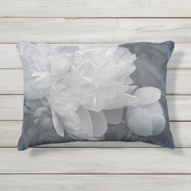 Peony Blue Flower Outdoor Accent Pillow (Front)