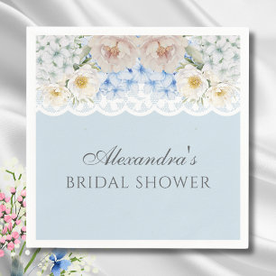 Peony Blue Hydrangea Bridal Shower Paper Napkin