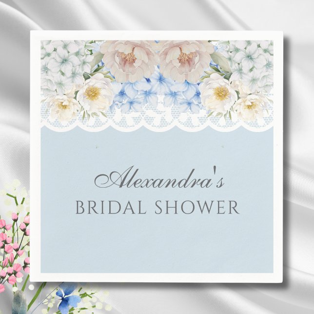 Peony Blue Hydrangea Bridal Shower Paper Napkin (Creator Uploaded)