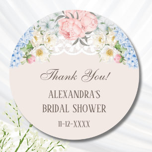 Peony Blue Hydrangea Bridal Shower Thank You Classic Round Sticker