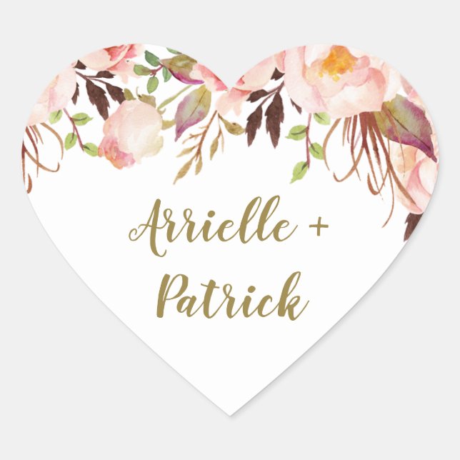 Peony Blush Pink and Gold Wedding Favor Stickers (Front)