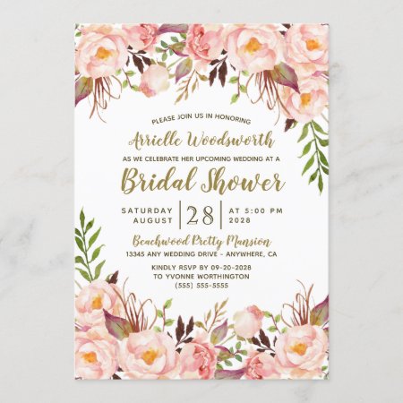 Peony Blush Pink Gold Bridal Shower Invitations
