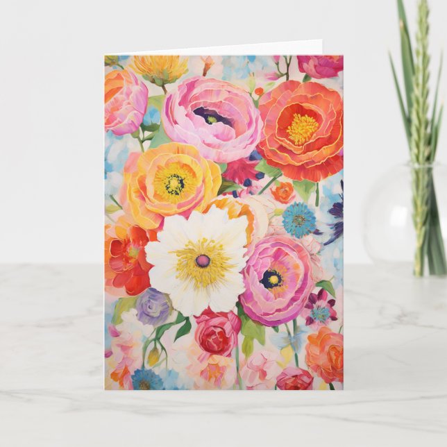 Peony Bouquet Bloom Abstract Art Holiday Card (Front)