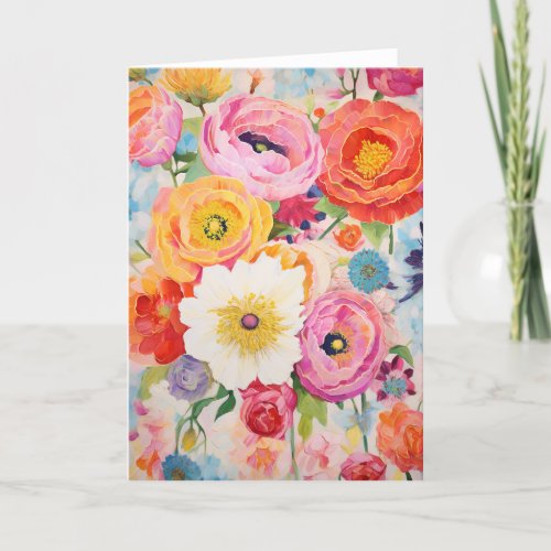 Peony Bouquet Bloom Abstract Art Holiday Card