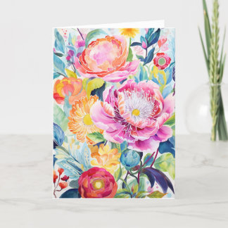 Peony Bouquet Bloom Abstract Art Holiday Card