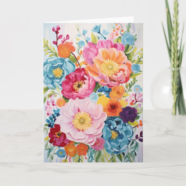 Peony Bouquet Bloom Abstract Art Holiday Card (Front)