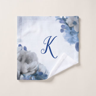 Peony Bouquet - Blue & Gray - Initial Washcloth