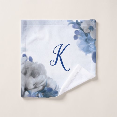 Peony Bouquet _ Blue  Gray _ Initial Washcloth