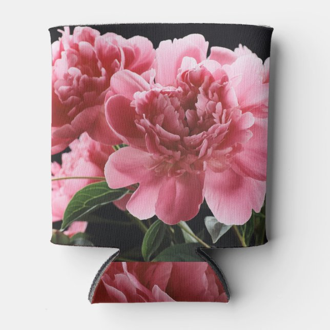 Peony Bouquet Closeup: Pink Red Can Cooler (Front)
