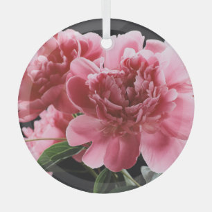 Peony Bouquet Closeup: Pink Red Glass Ornament