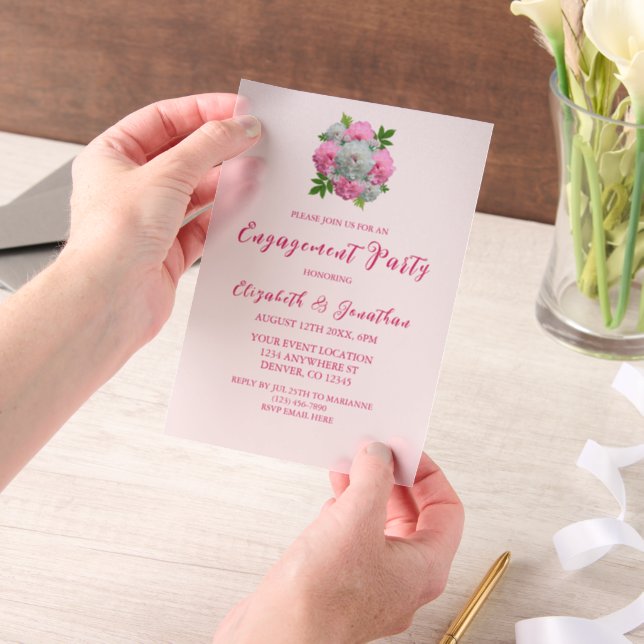Peony Bouquet Engagement Party Vellum Invitations (Handheld)