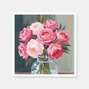 Peony Bouquet Flower Vase Pink Watercolor Floral Napkins