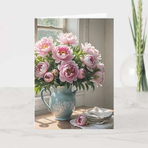Peony Bouquet In Vintage Pitcher Card
