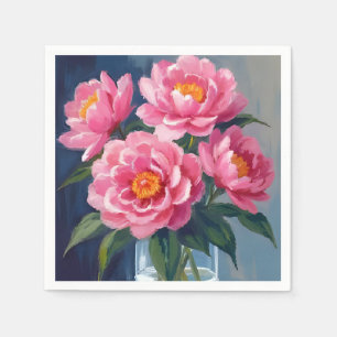 Peony Bouquet Pink Blooms Floral Painting Napkins