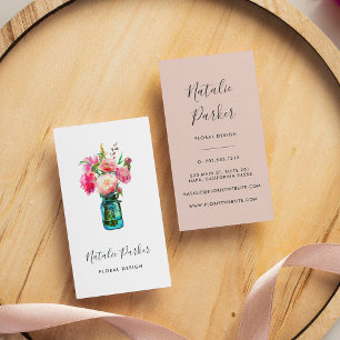 Peony Bouquet Pink Floral Jar Business Card