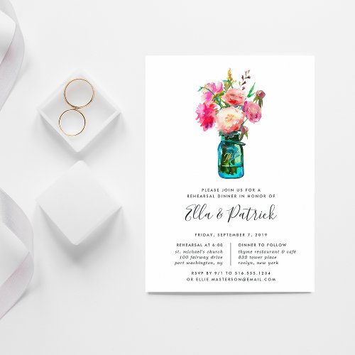 Peony Bouquet Rehearsal Dinner Invitation