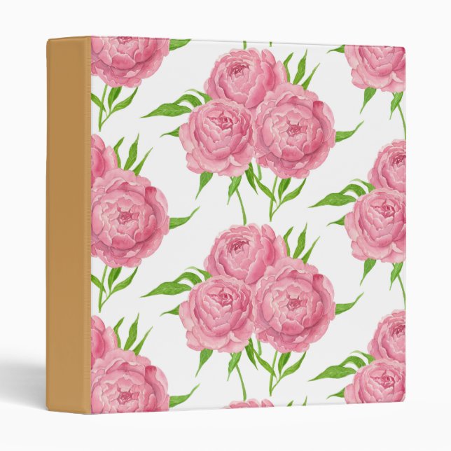 Peony bouquet watercolor pattern 3 ring binder (Front/Spine)
