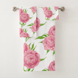 Peony bouquet watercolor pattern bath towel set