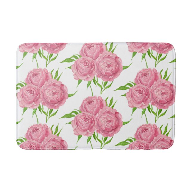 Peony bouquet watercolor pattern bathroom mat (Front)