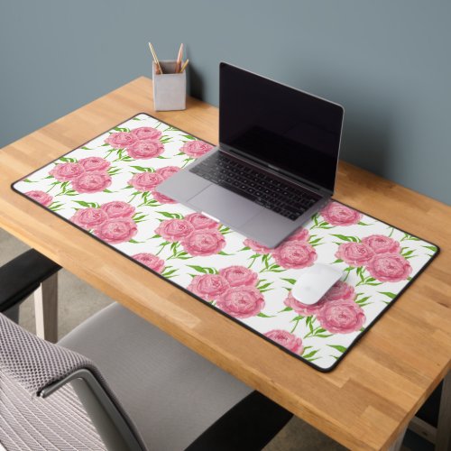 Peony bouquet watercolor pattern desk mat