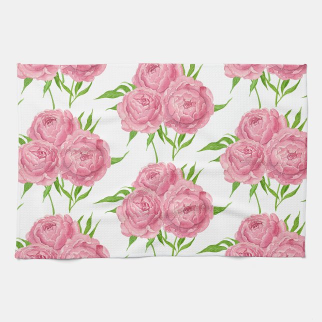 Peony bouquet watercolor pattern kitchen towel (Horizontal)
